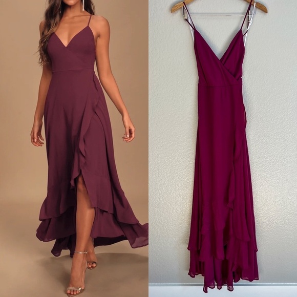 In Love Forever Plum Lace-Up High-Low Maxi Dress - Picture 1 of 8